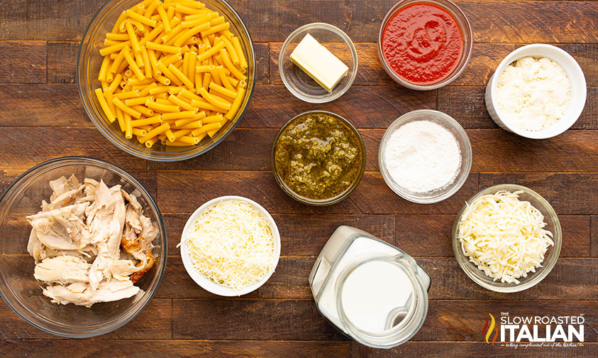 ingredients for pesto pasta bake