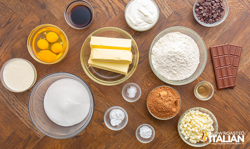 ingredients for glazed chocolate bundt cake