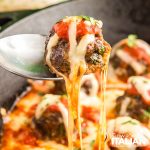 spoon of low carb meatball casserole