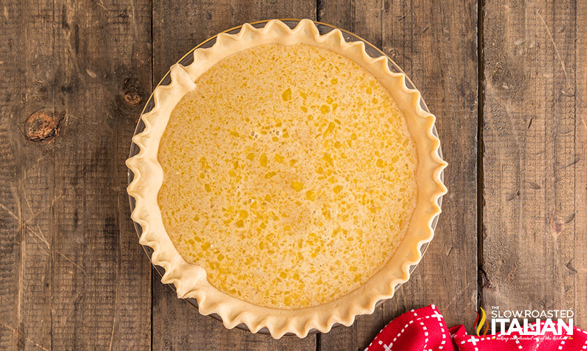 maple pie filling poured in prepared pie crust