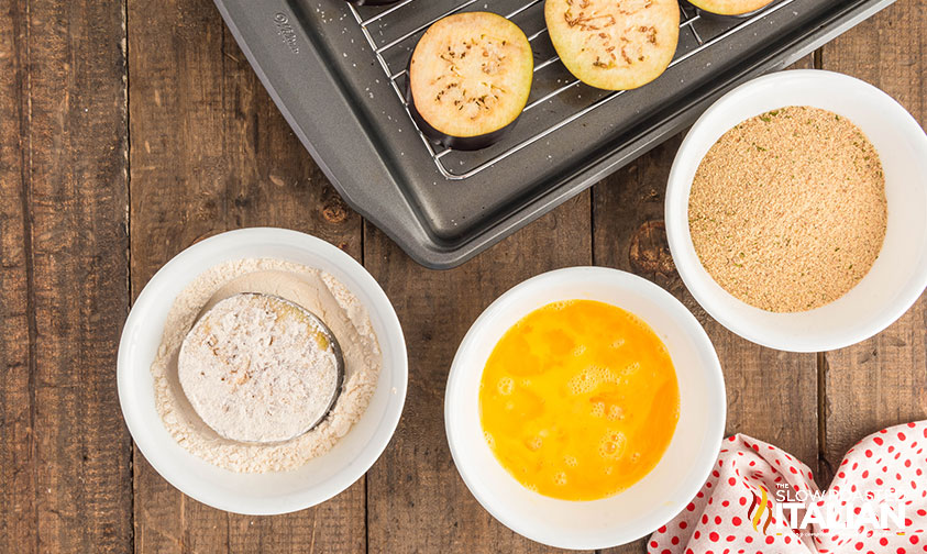 breading station for olive garden eggplant parmesan