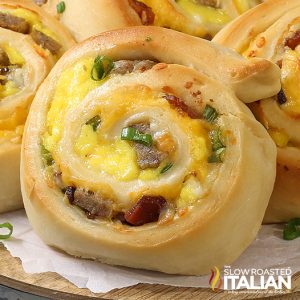 closeup of sausage and cheese pinwheels