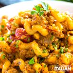 closeup of one pot american goulash