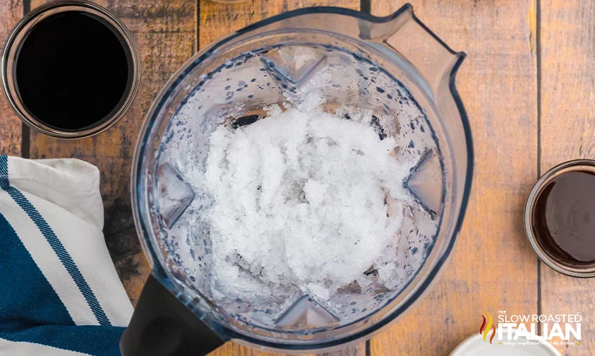 overhead: crushed ice in a blender