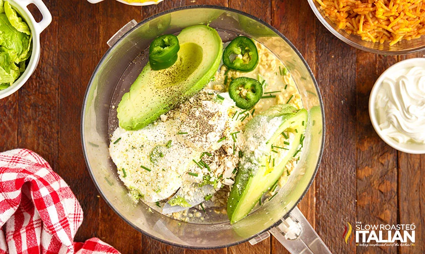 making creamy avocado ranch dressing in food processor