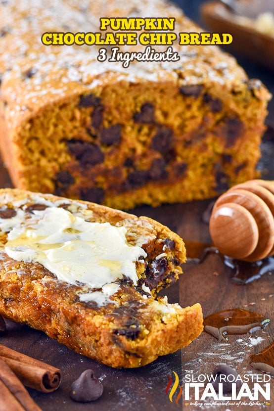 titled: Pumpkin Chocolate Chip Bread 3 Ingredients
