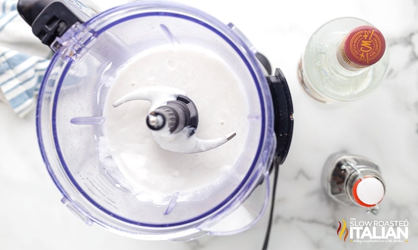 overhead: evaporated milk in a blender