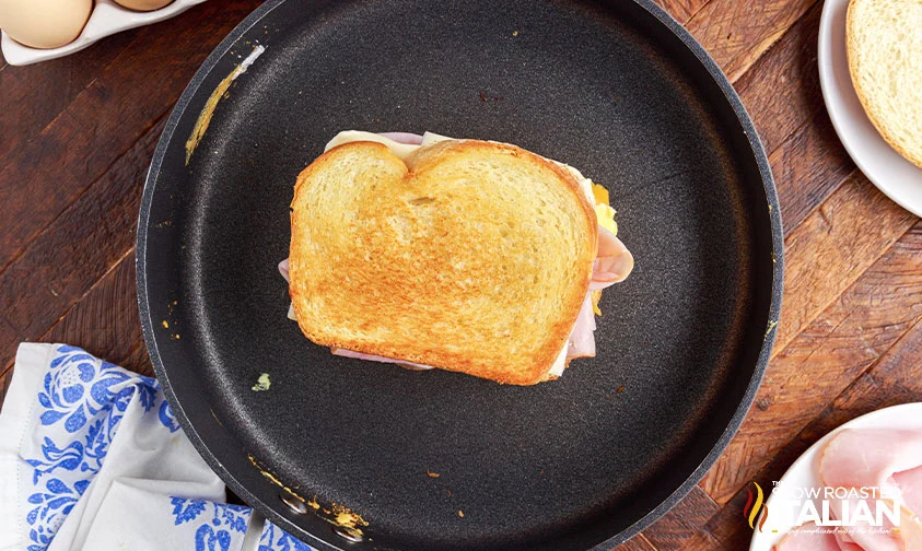 toasted Moon Over My Hammy sandwich in skillet