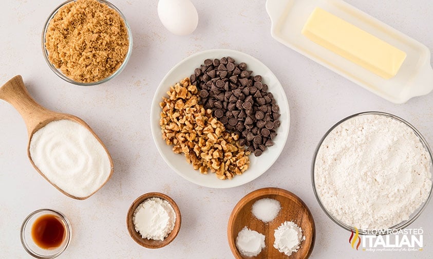 ingredients to make soft chocolate chip cookies