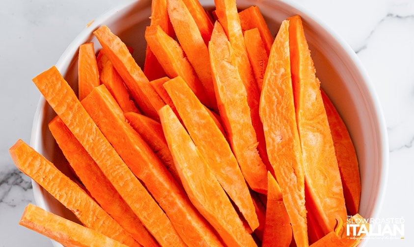 sweet potatoes sliced into fries