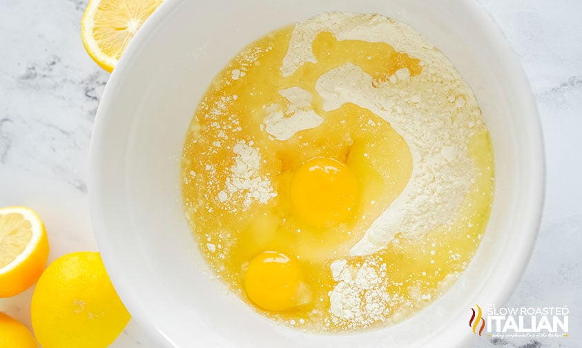 adding eggs and oil to cake mix for cookies