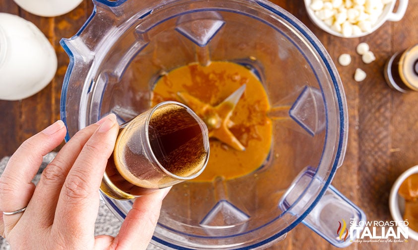 pouring espresso into a blender