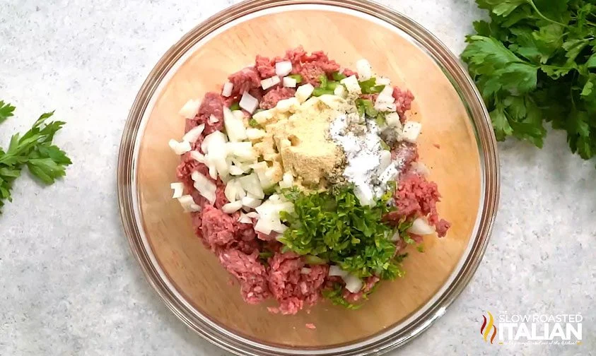 ingredients for Cracker Barrel meatloaf in bowl