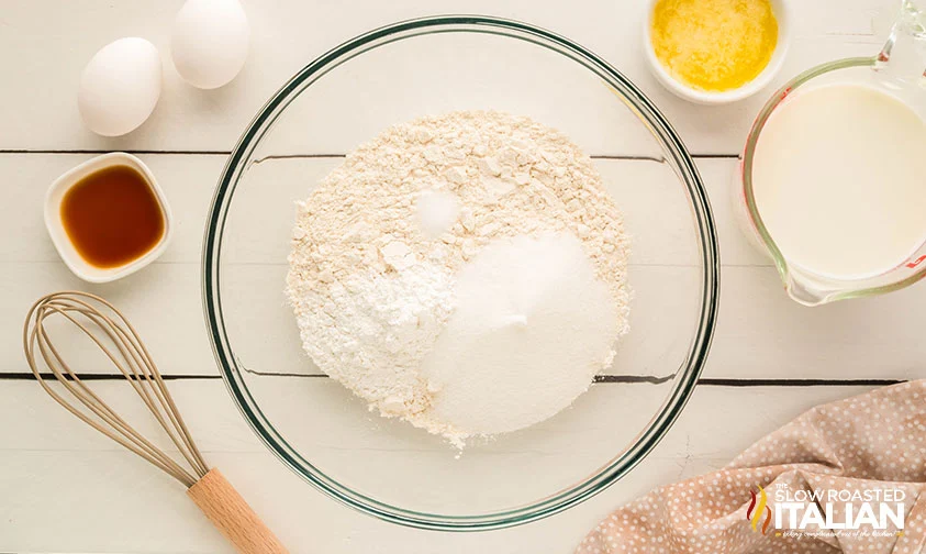 bowl of dry ingredients for sheet pan pancake