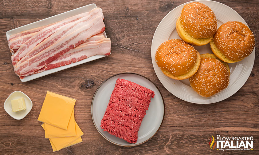 ingredients for bacon in a burger