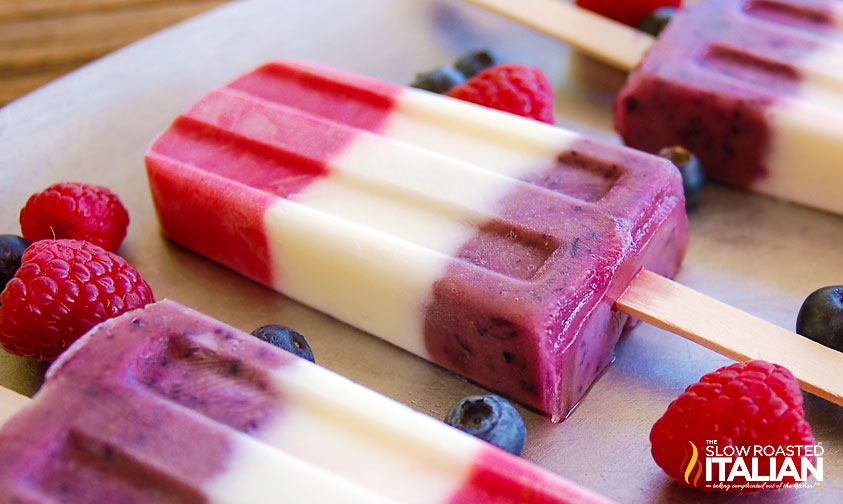 closeup of red white and blue popsicles
