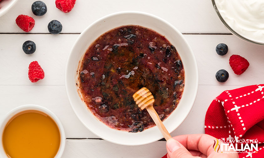 mashed blueberries drizzled with honey
