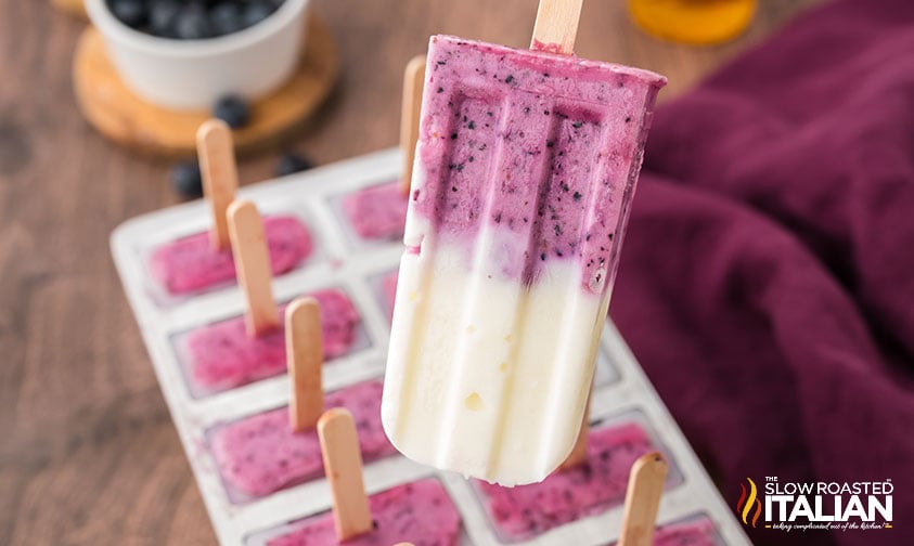 closeup of a blueberry yogurt popsicles