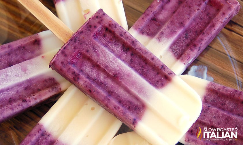closeup of blueberry popsicles