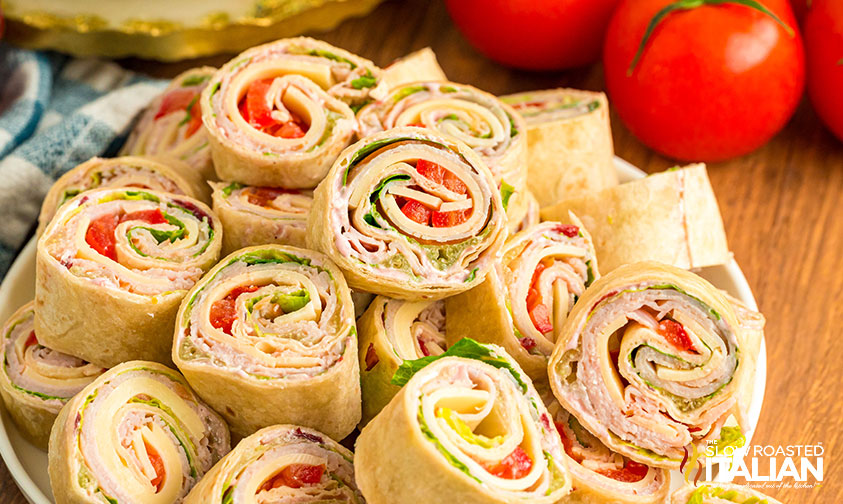 sliced costco pinwheels on a plate