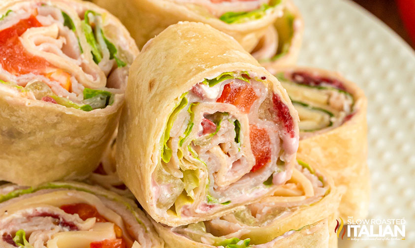 closeup of sliced costco pinwheels