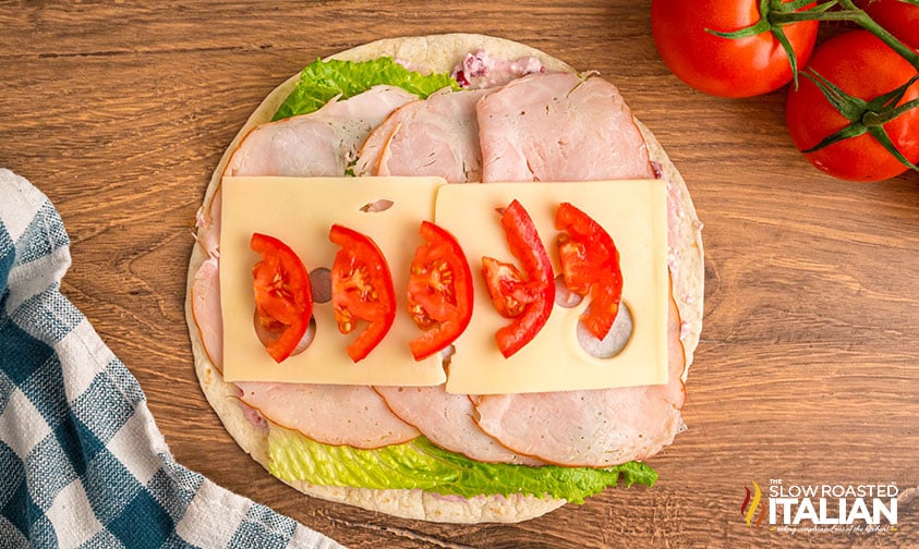 cheese and tomatoes added to costco pinwheel
