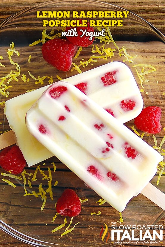 titled: Lemon Raspberry Popsicle Recipe with Yogurt