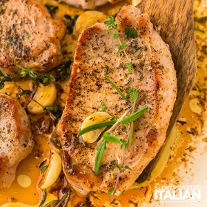 closeup of italian pork chops recipe