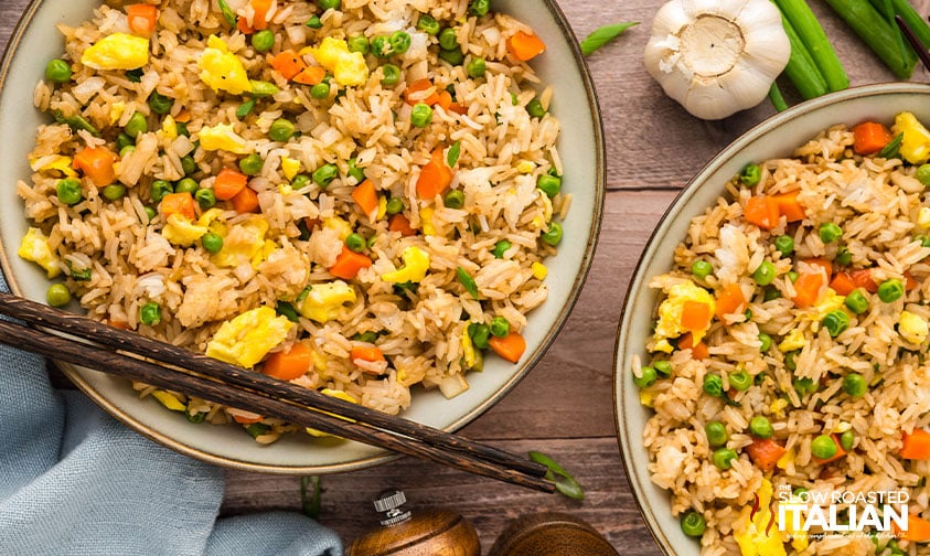 bowls of sheet pan fried rice