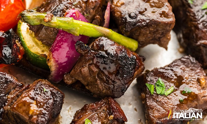 closeup of baked steak bites