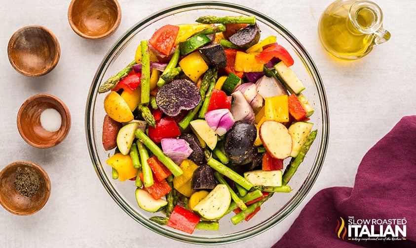 sliced vegetables in a large bowl