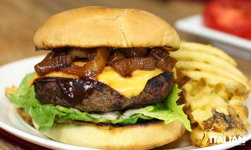 closeup of beer burger