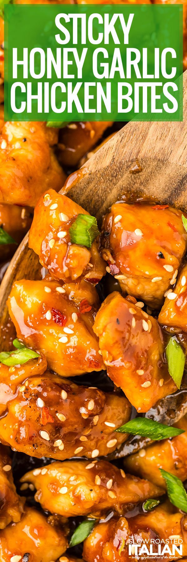 Sticky Honey Garlic Chicken Bites- PIN