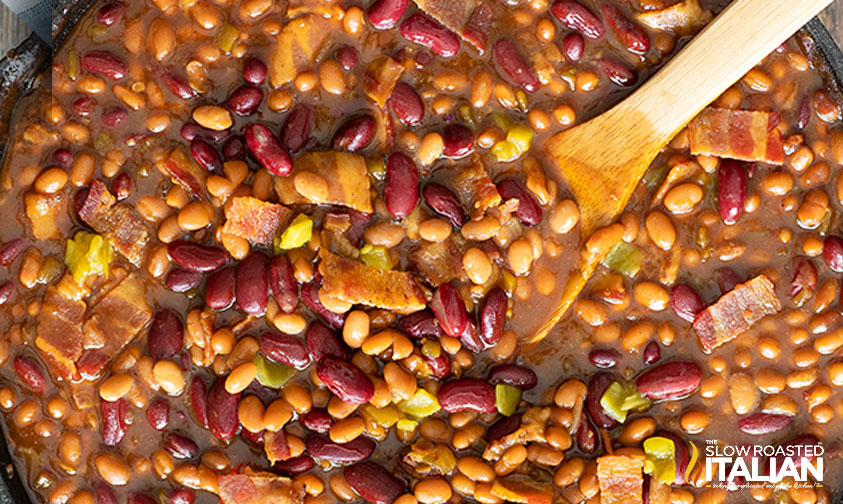 closeup of smoked baked beans