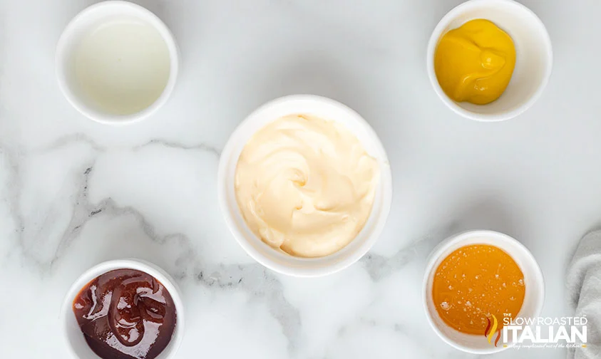 bowl of ingredients to make copycat chick fil a sauce