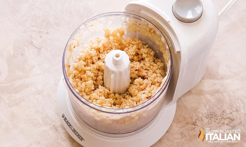 crumbly frozen banana mixture in food processor
