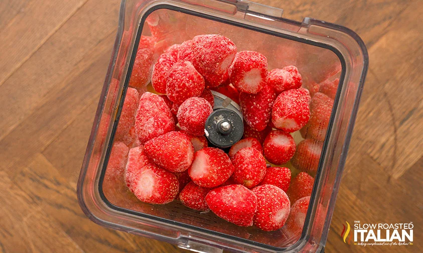 frozen whole strawberries in a blender