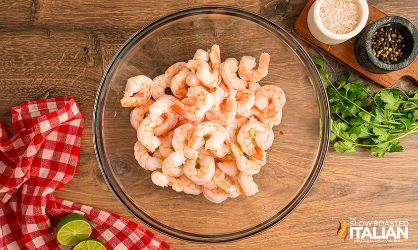 cooked shrimp added to large mixing bowl