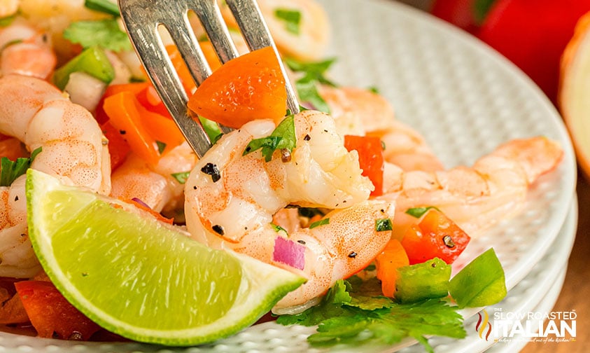 closeup of costco copycat shrimp ceviche
