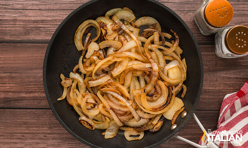 sauteed onions in a frying pan