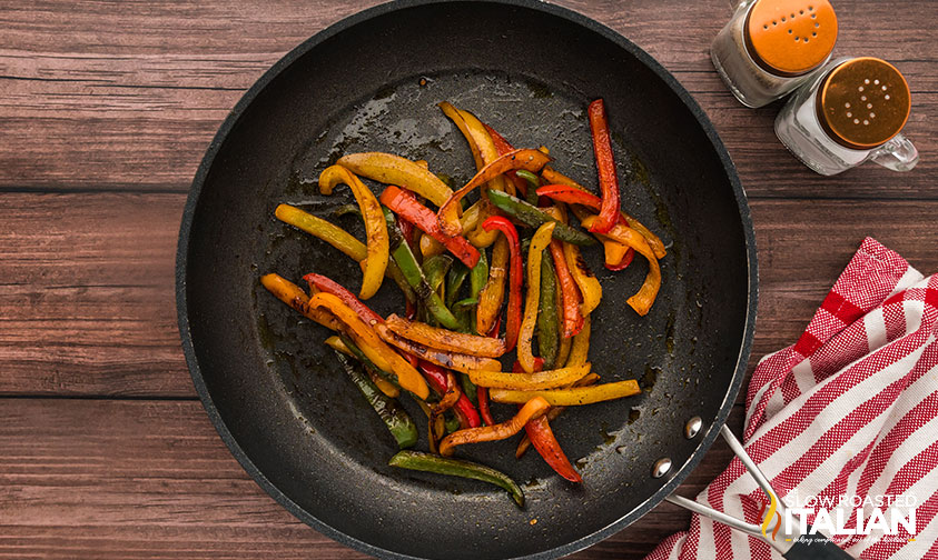 sauteed peppers in a frying pan