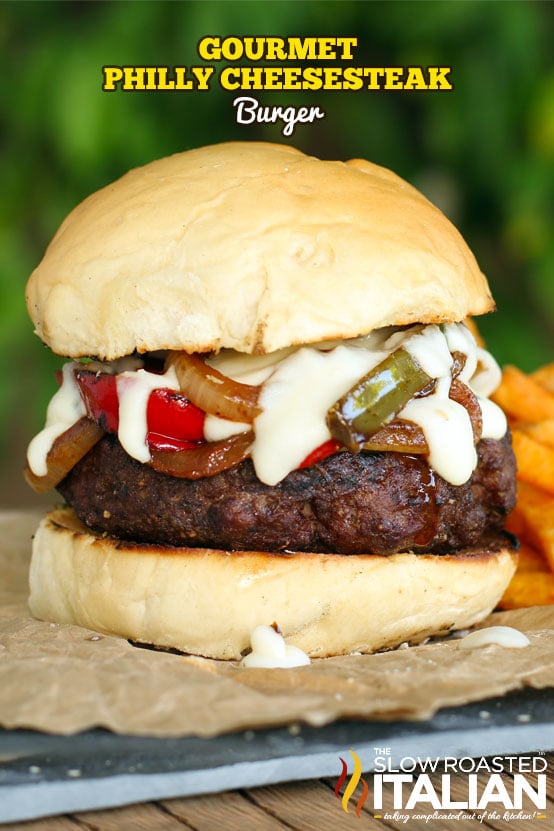 titled image: Gourmet Philly Cheesesteak Burger