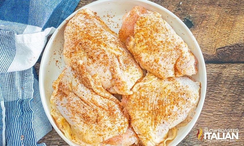 overhead: chicken thighs with rub