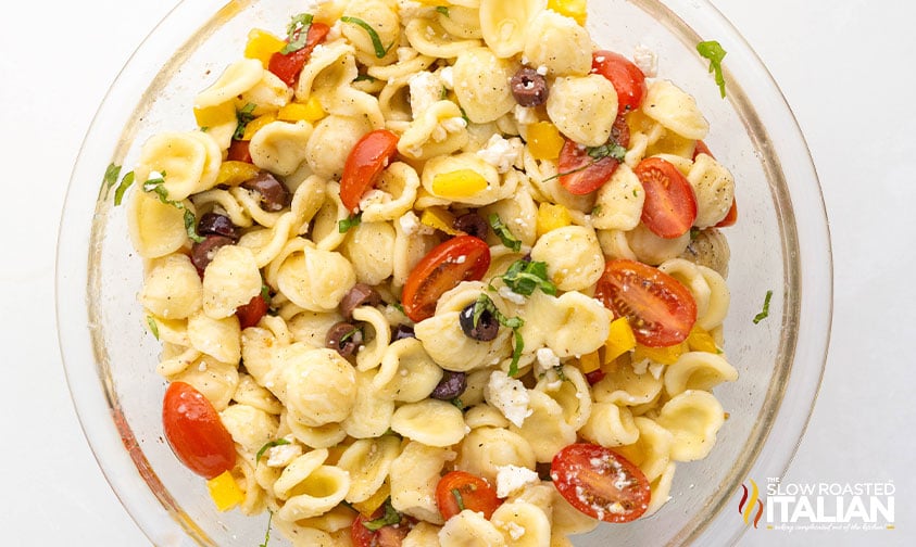bowl of orecchiette pasta salad
