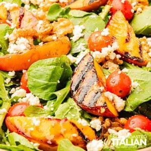 closeup of grilled peach salad