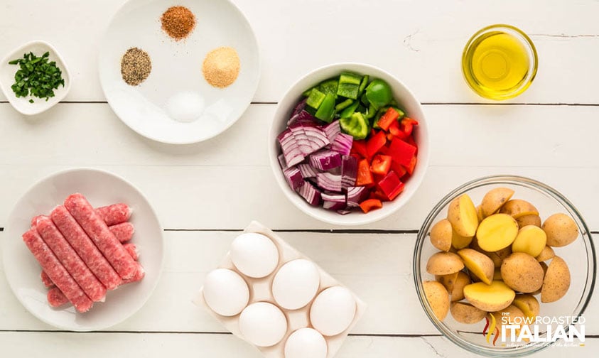 ingredients for sheet pan fried eggs and veggies