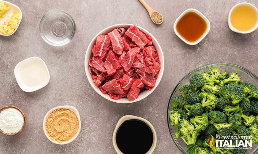 ingredients for sheet pan beef and broccoli