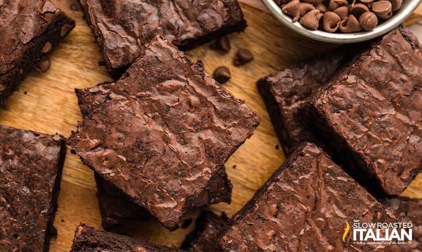 top view of sheet pan brownies