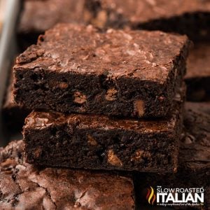 closeup of sheet pan brownies