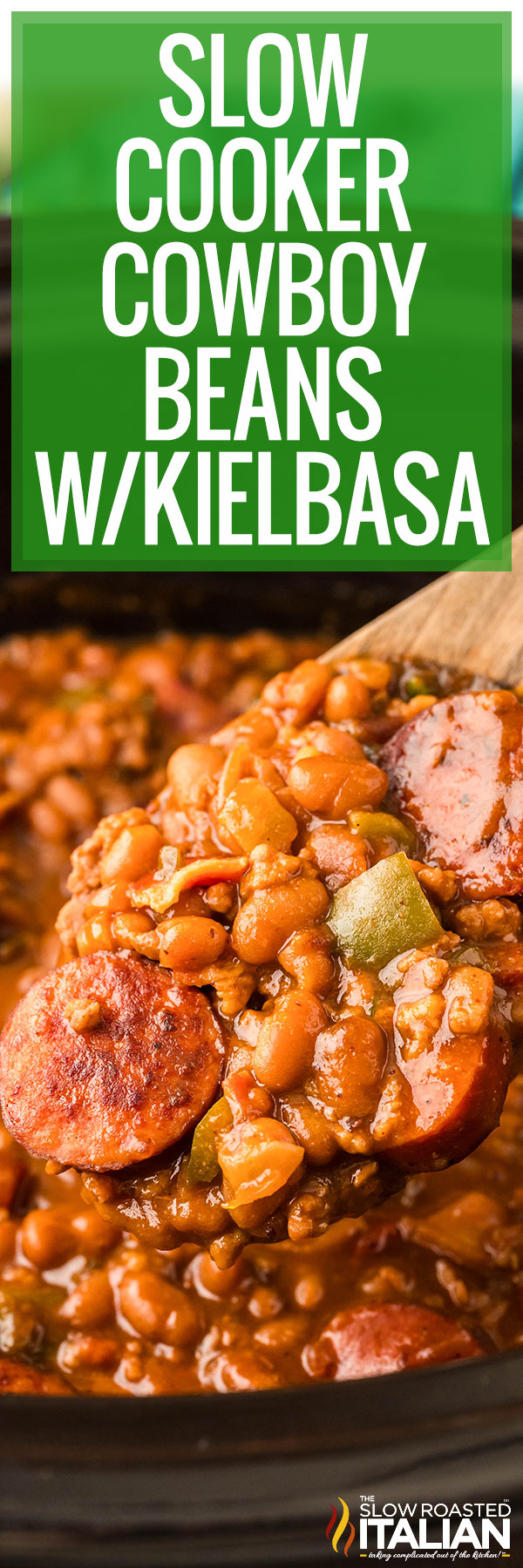 Slow Cooker Cowboy Beans w/ Kielbasa - PIN